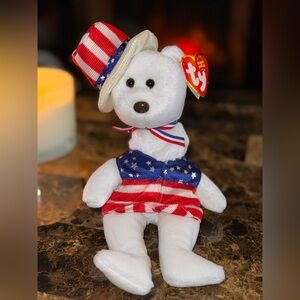 🇺🇸 TY Beanie Baby Sam July 4 Long Neck Variant Patriotic Bear
